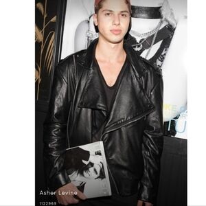 Asher Levine Black Moto Jacket Nylon Faux Leather Size M